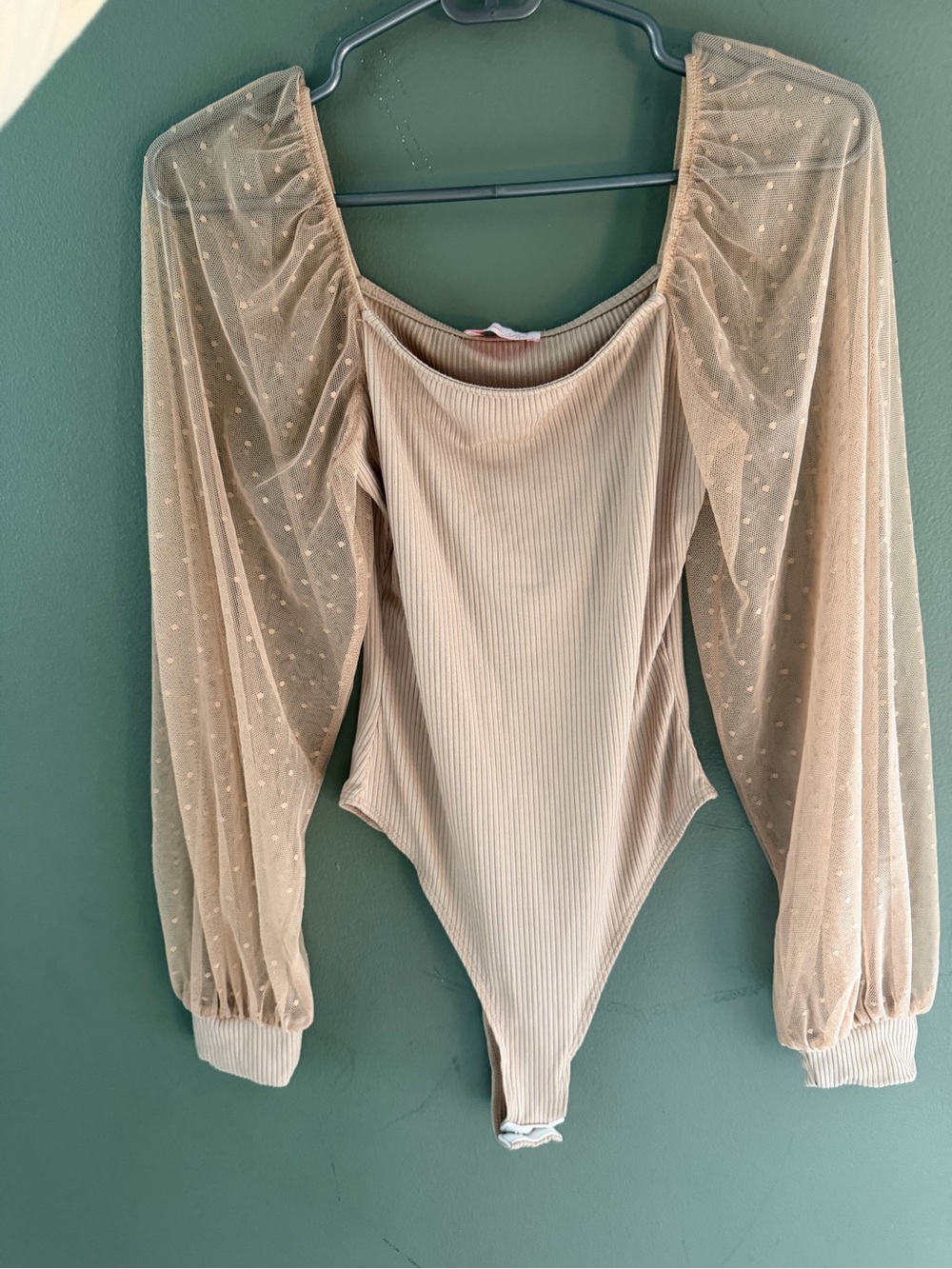 Pink Lily “Tried your best” Beige Swiss Dot Bodysuit - Picture 3 of 6